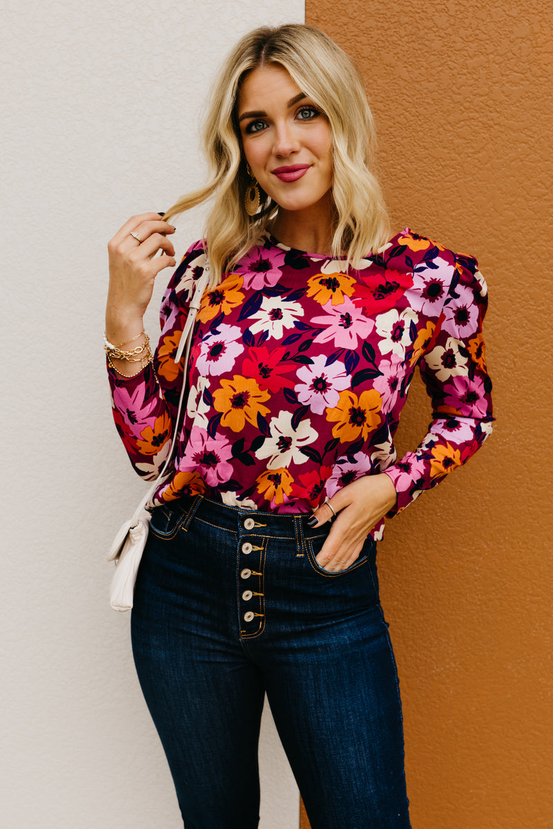 The Tori Floral Pleat Shoulder Blouse