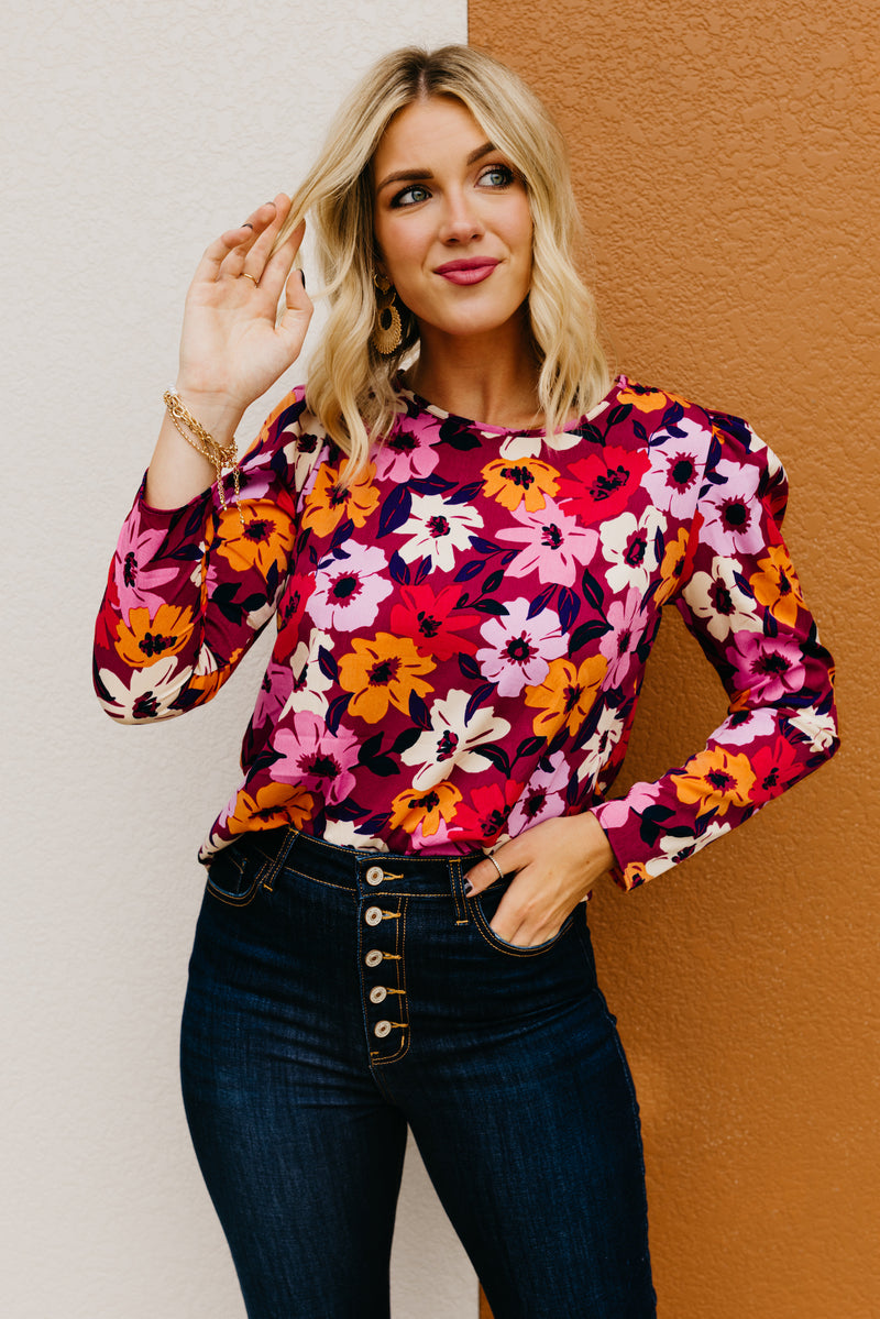 The Tori Floral Pleat Shoulder Blouse