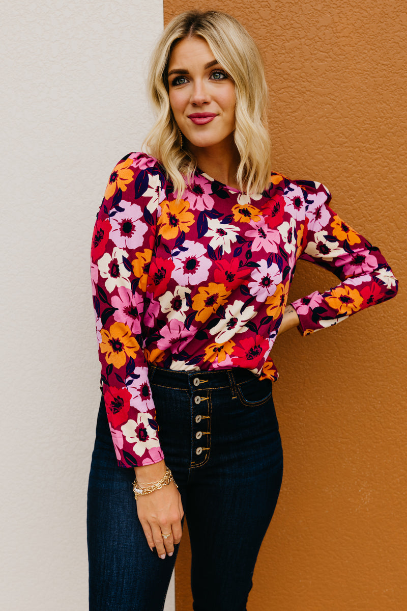 The Tori Floral Pleat Shoulder Blouse