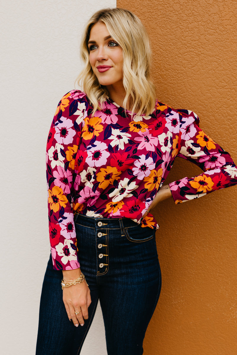 The Tori Floral Pleat Shoulder Blouse