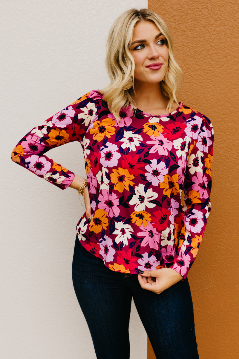 The Tori Floral Pleat Shoulder Blouse