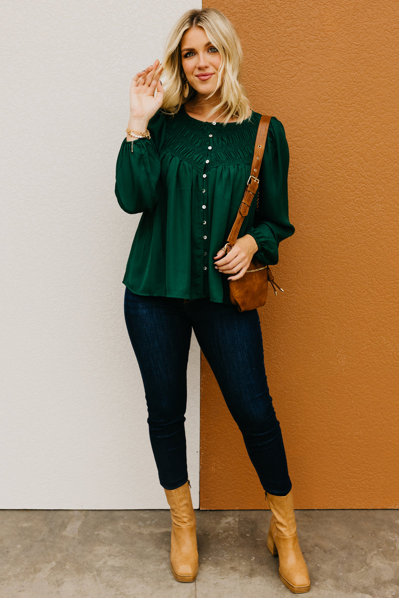The Kody Button Up Smocked Blouse