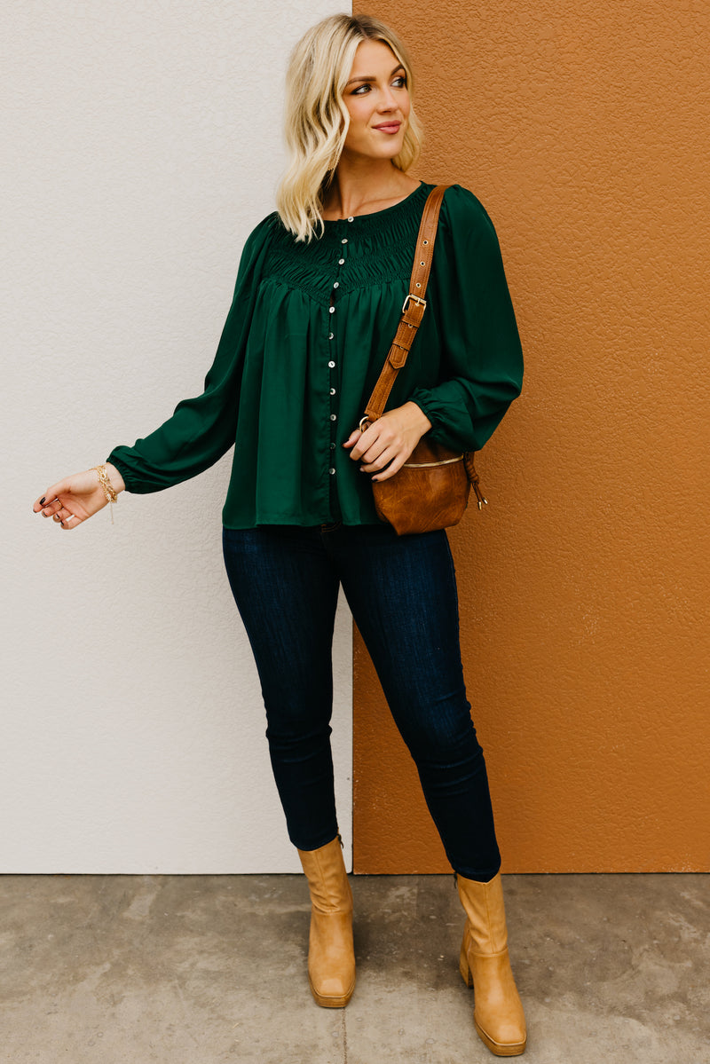 The Kody Button Up Smocked Blouse