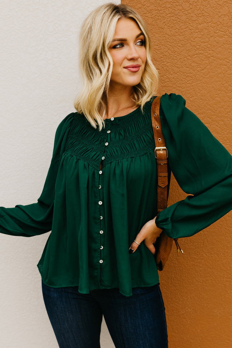 The Kody Button Up Smocked Blouse