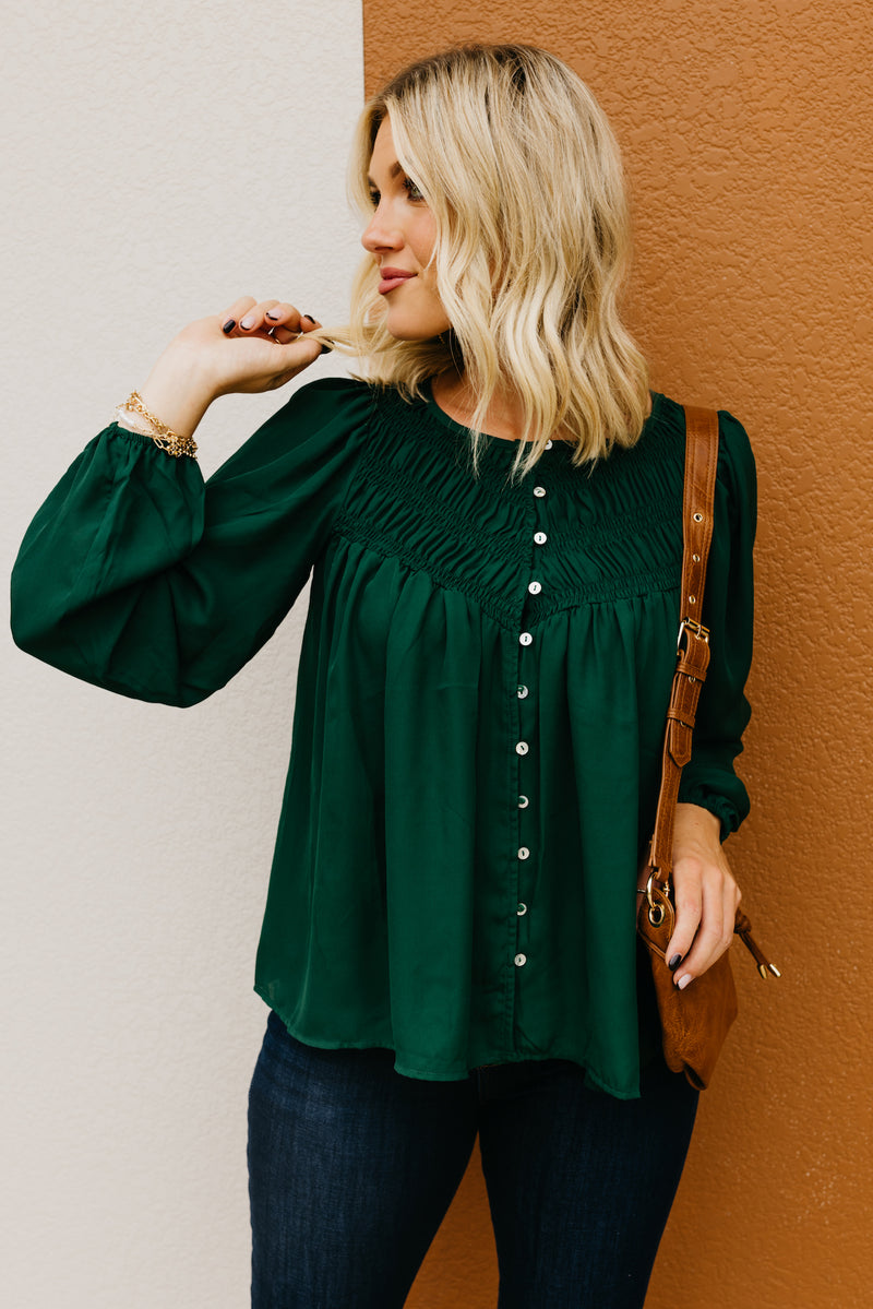 The Kody Button Up Smocked Blouse