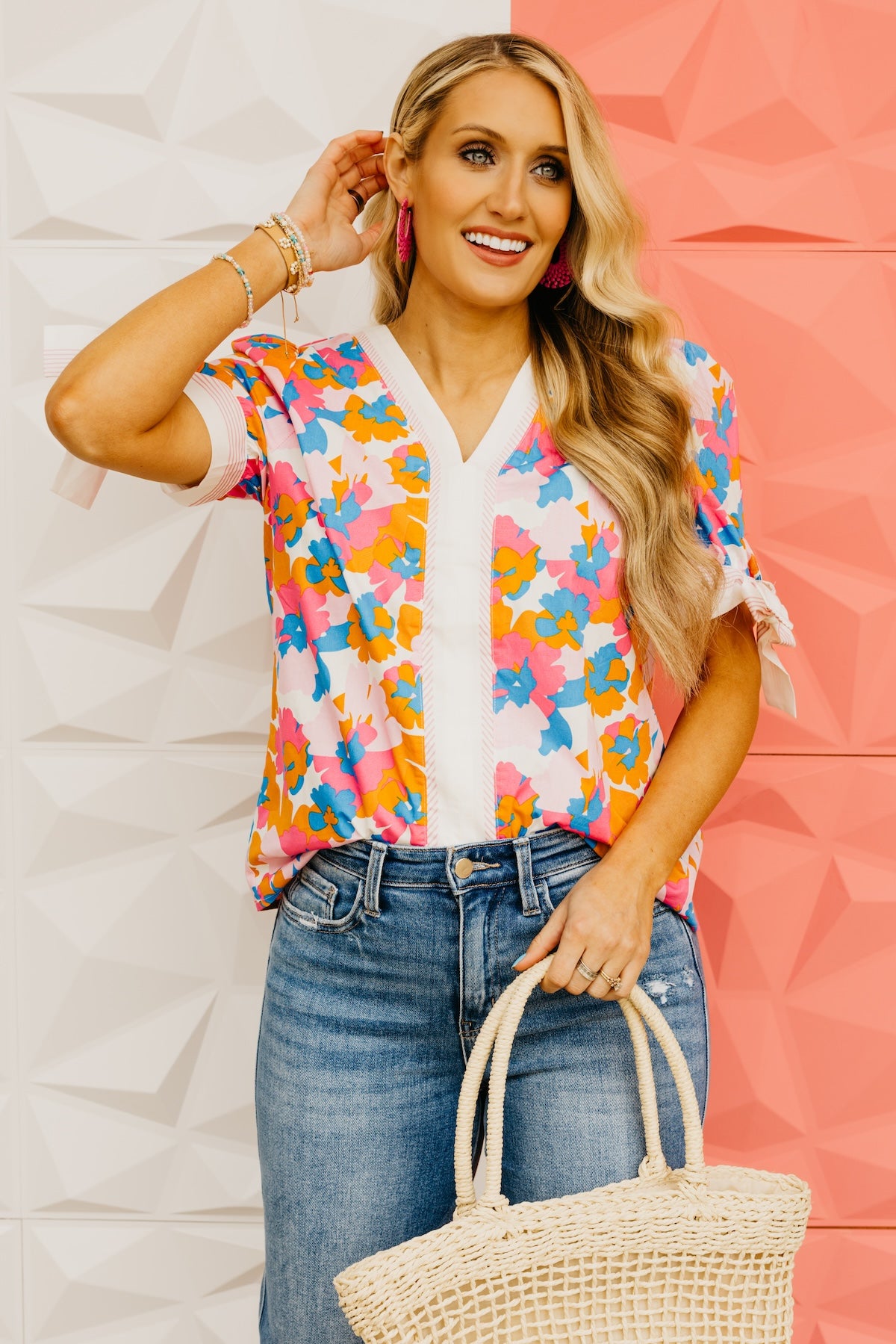 The Abram Floral Tie Sleeve Top