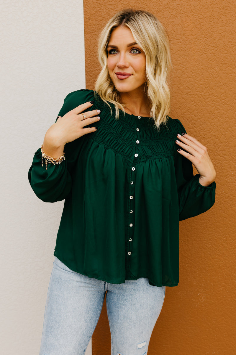 The Kody Button Up Smocked Blouse