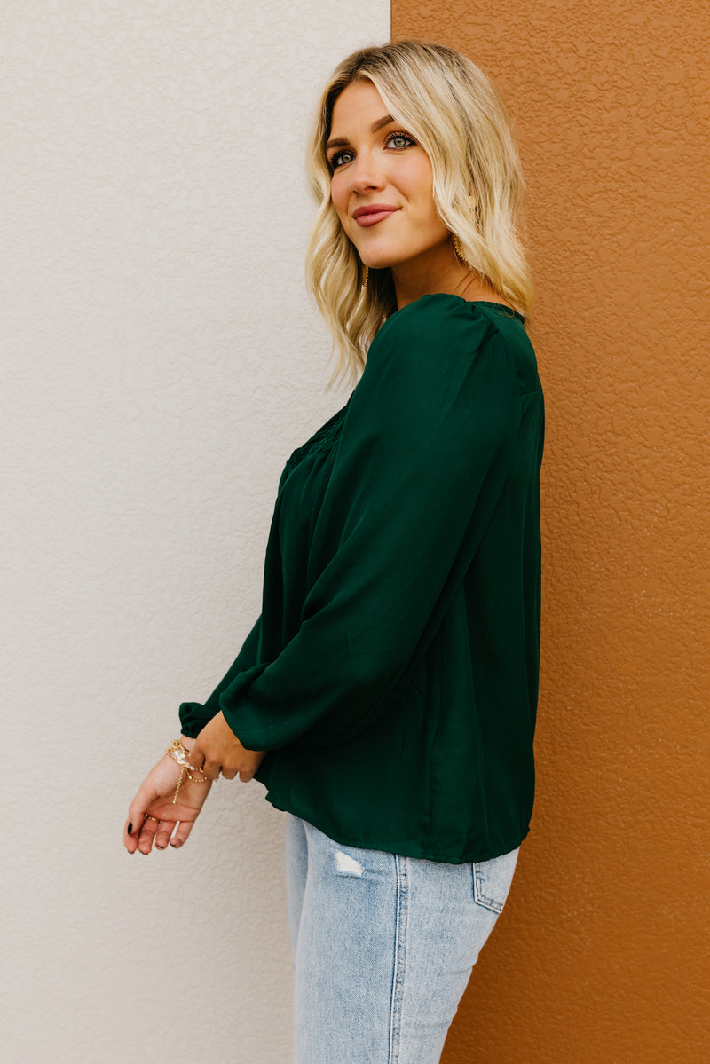 The Kody Button Up Smocked Blouse