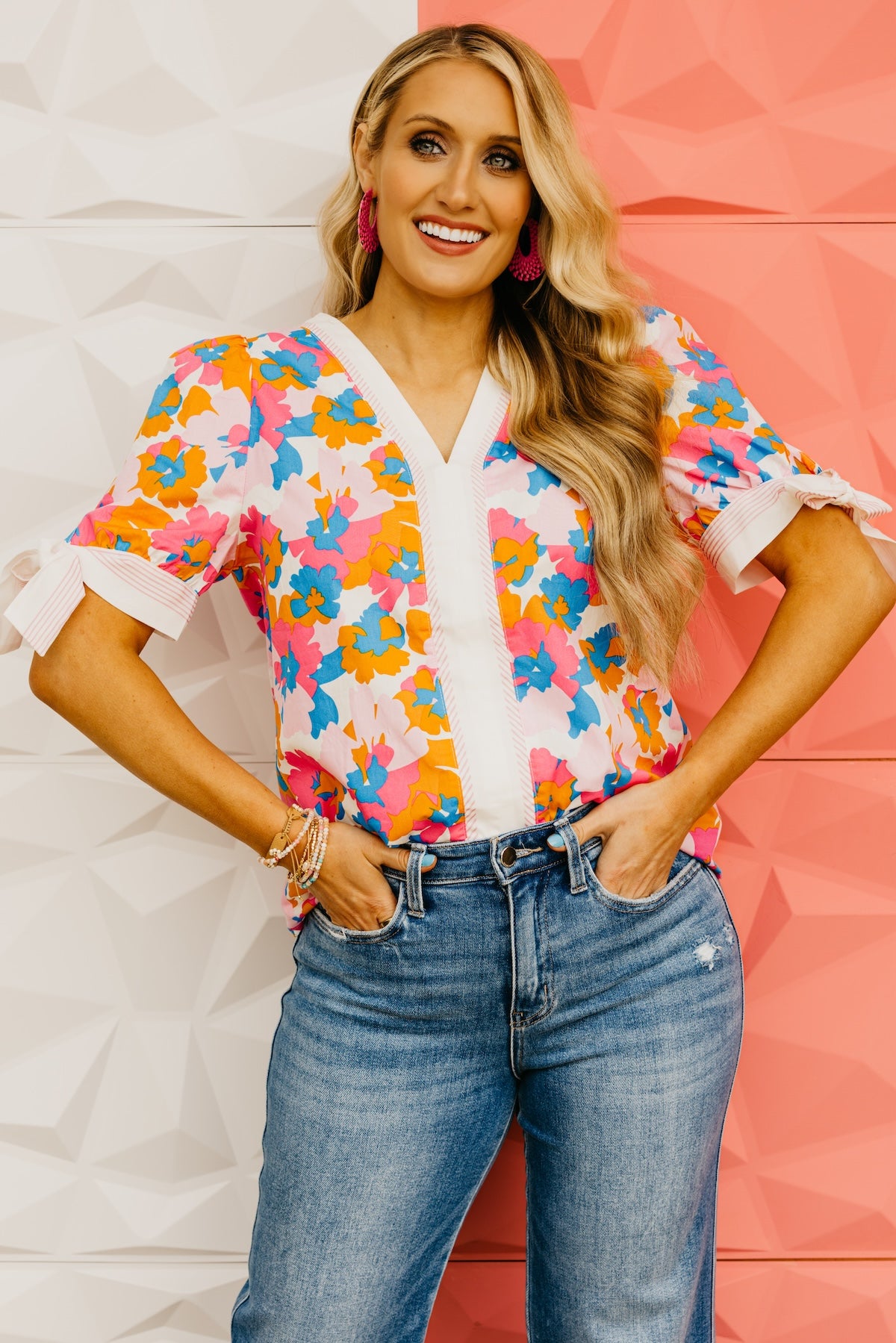 The Abram Floral Tie Sleeve Top