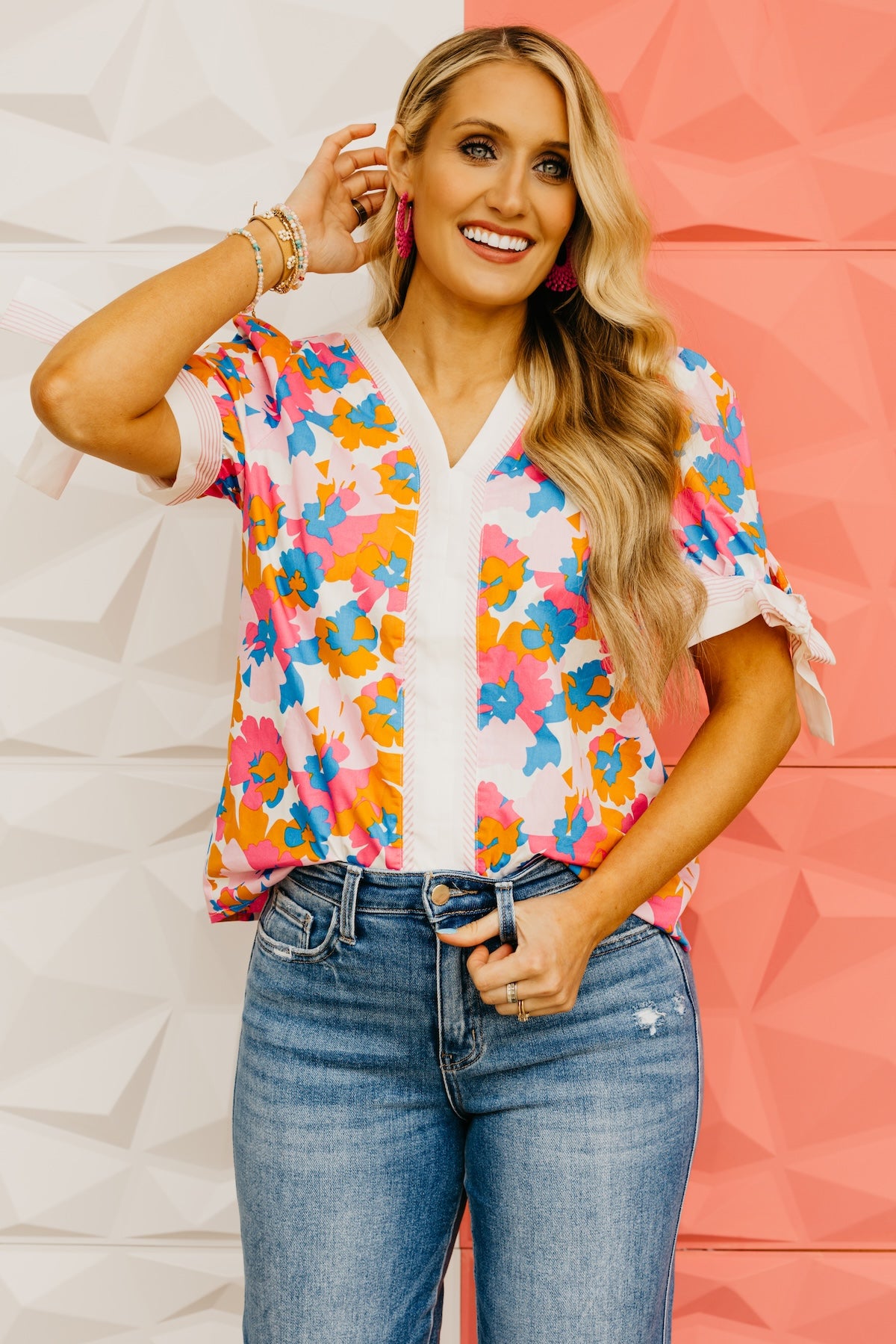 The Abram Floral Tie Sleeve Top