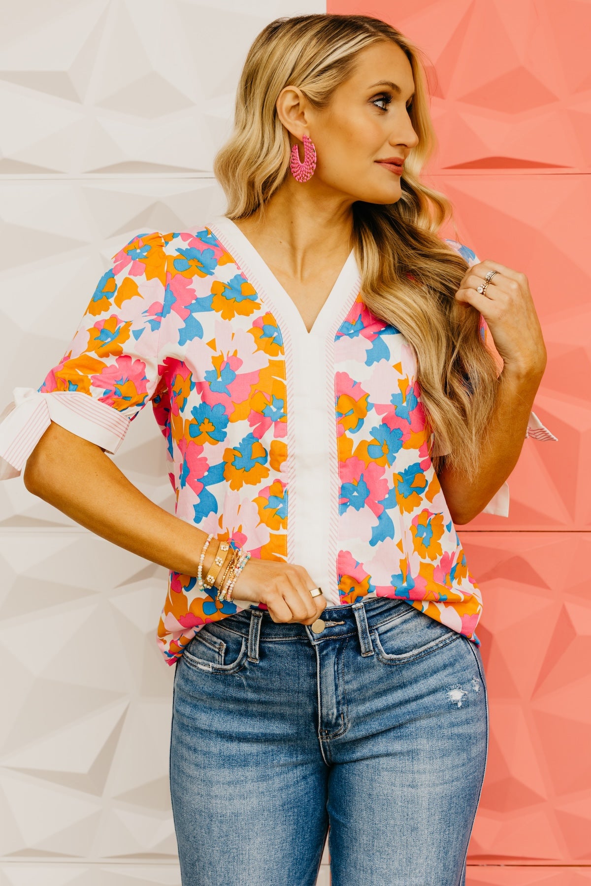 The Abram Floral Tie Sleeve Top