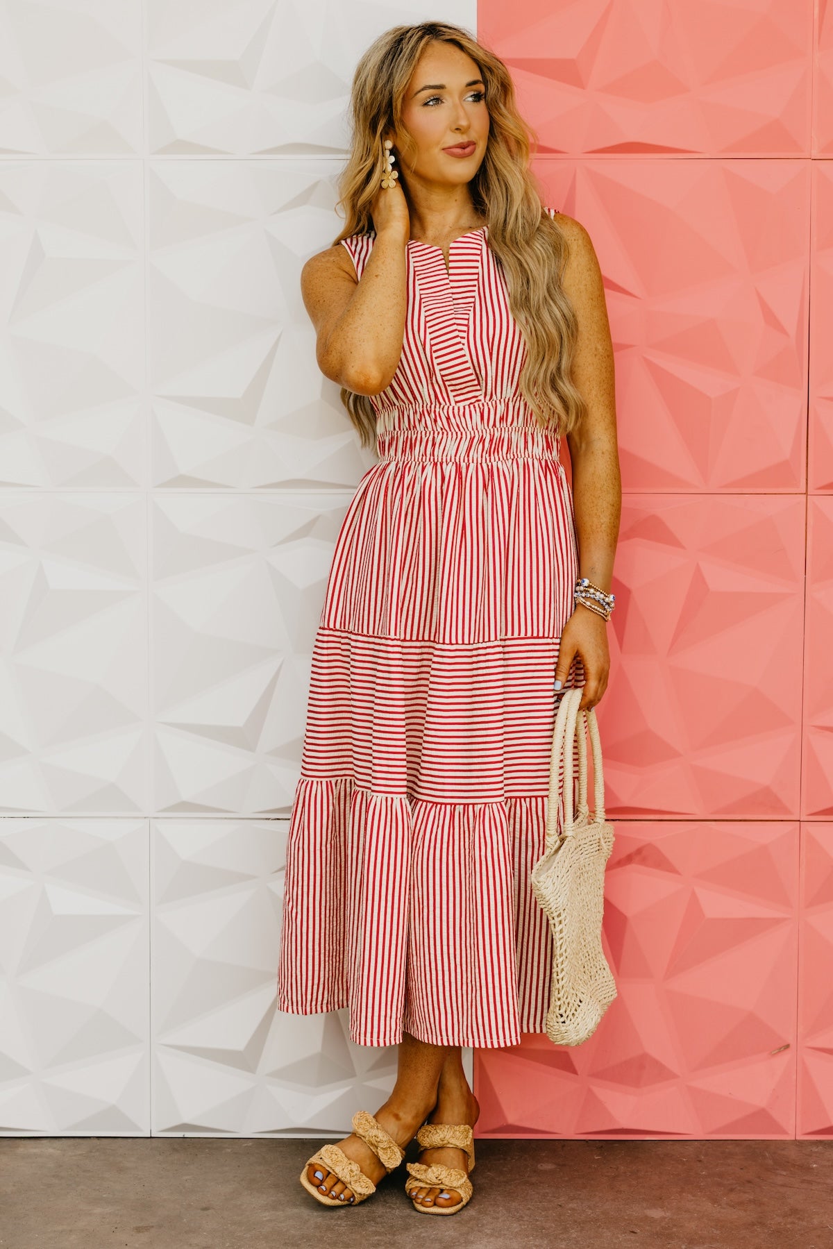 The Macy Striped Tiered Midi Dress