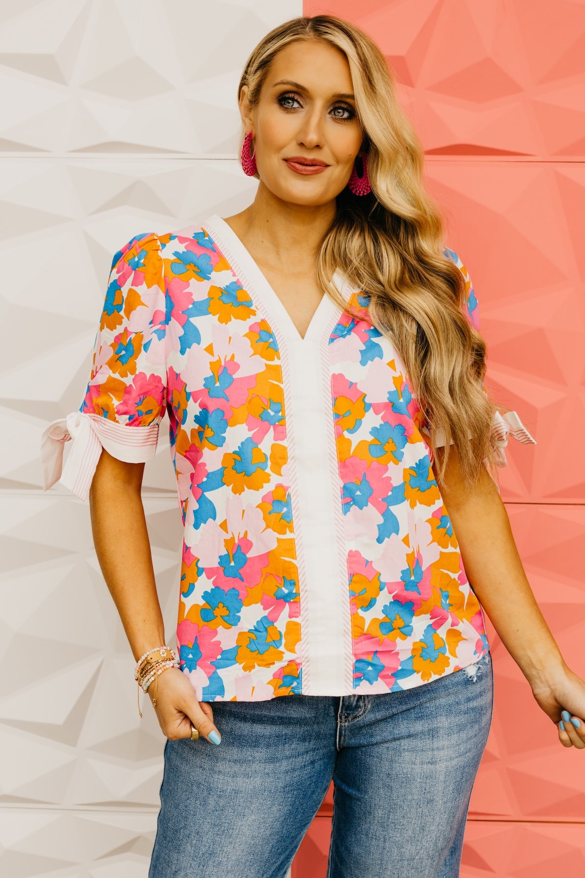 The Abram Floral Tie Sleeve Top
