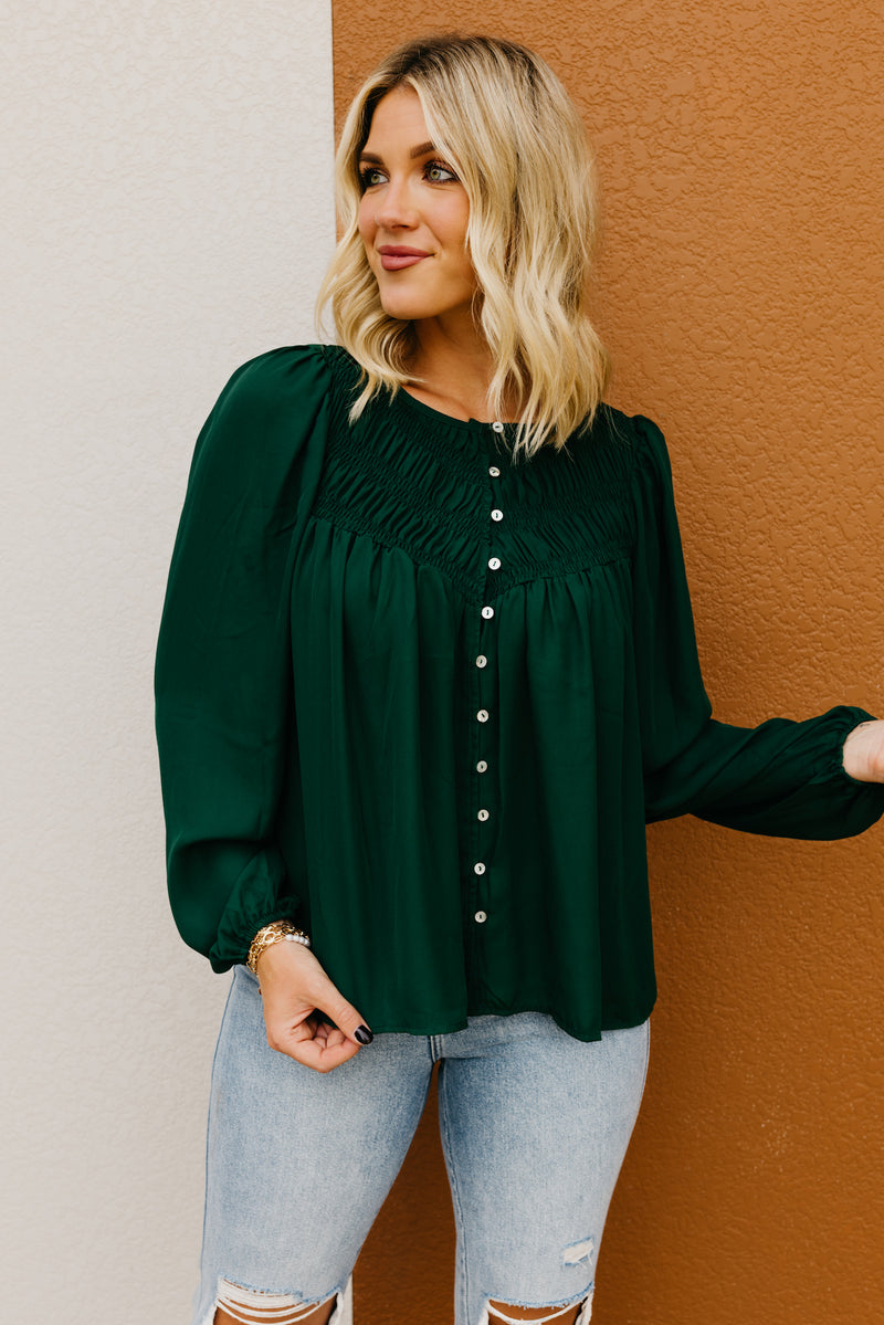The Kody Button Up Smocked Blouse