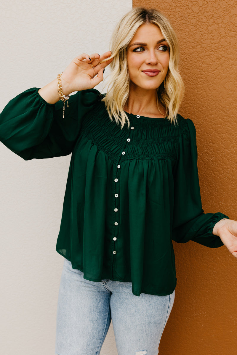 The Kody Button Up Smocked Blouse