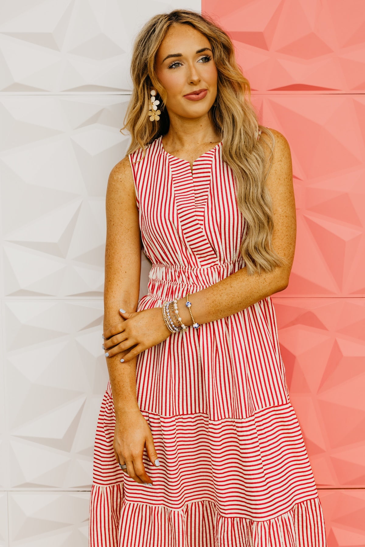 The Macy Striped Tiered Midi Dress