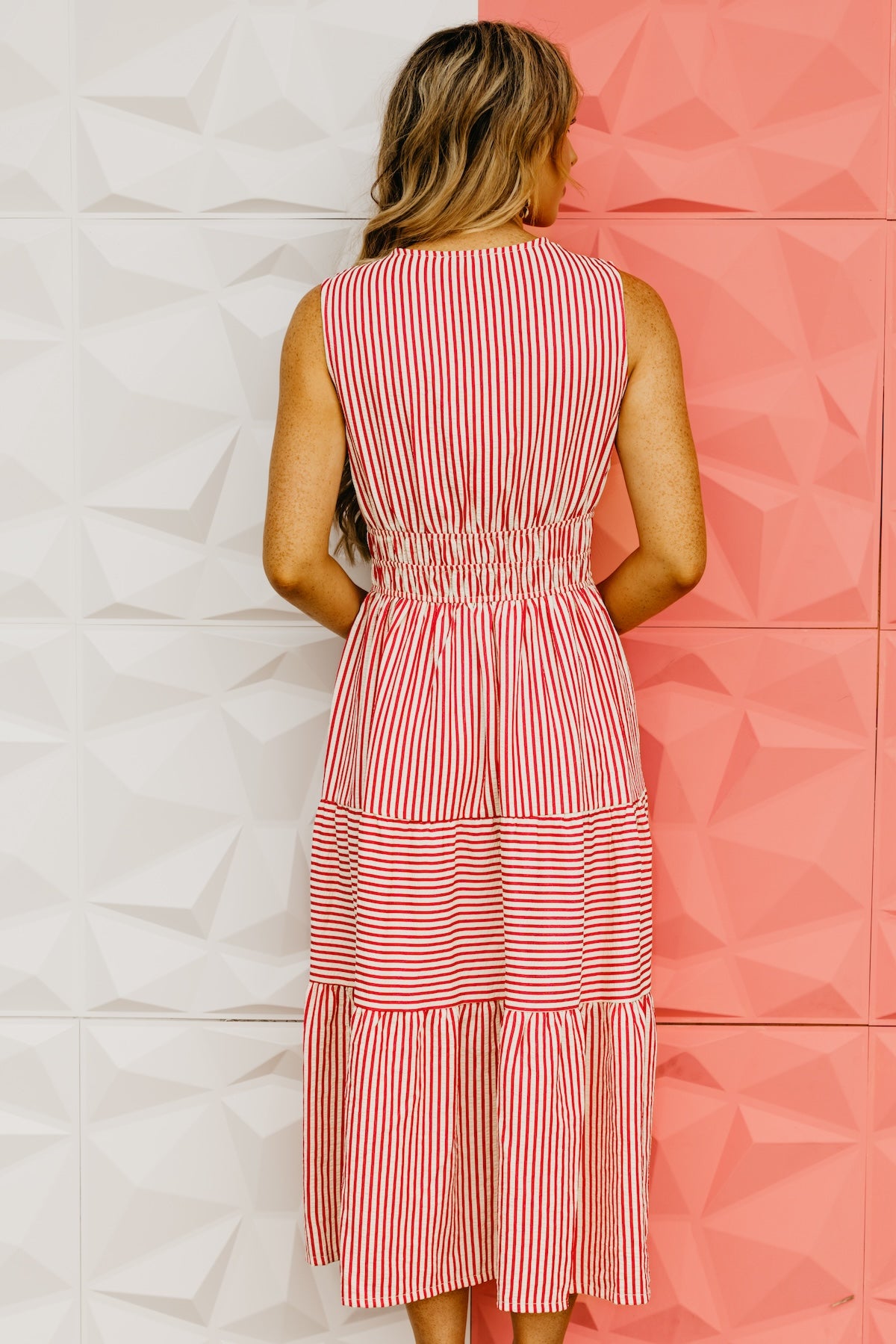 The Macy Striped Tiered Midi Dress