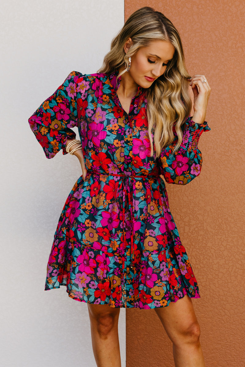 The Mina Floral Tie Waist Mini Dress