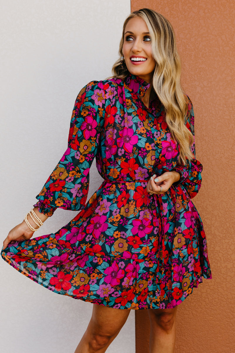 The Mina Floral Tie Waist Mini Dress