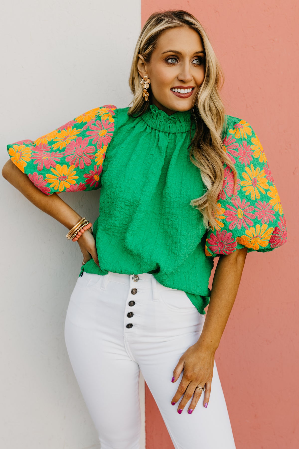 The Lila Floral Embroidered Button Back Top