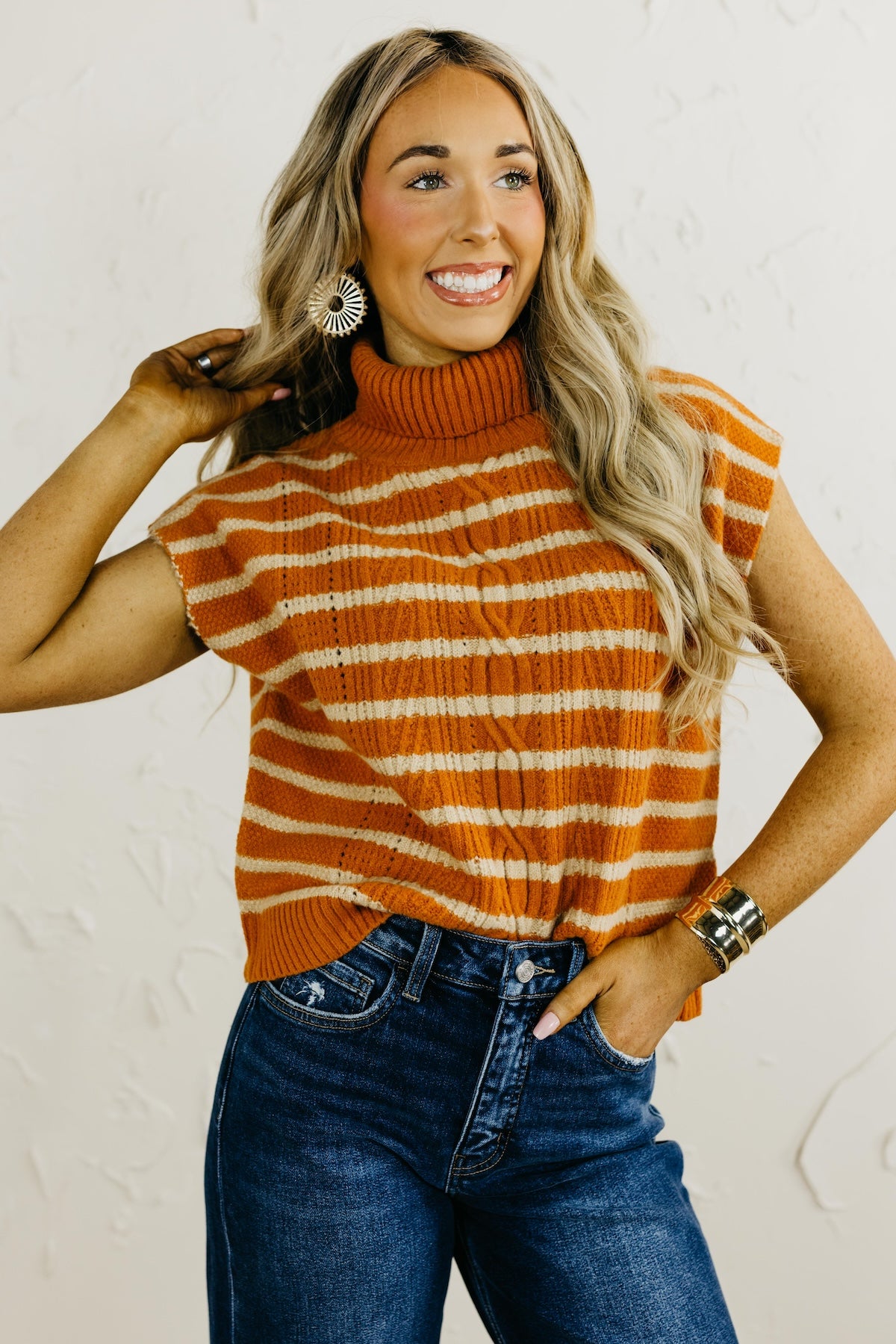The Celia Turtleneck Striped Vest
