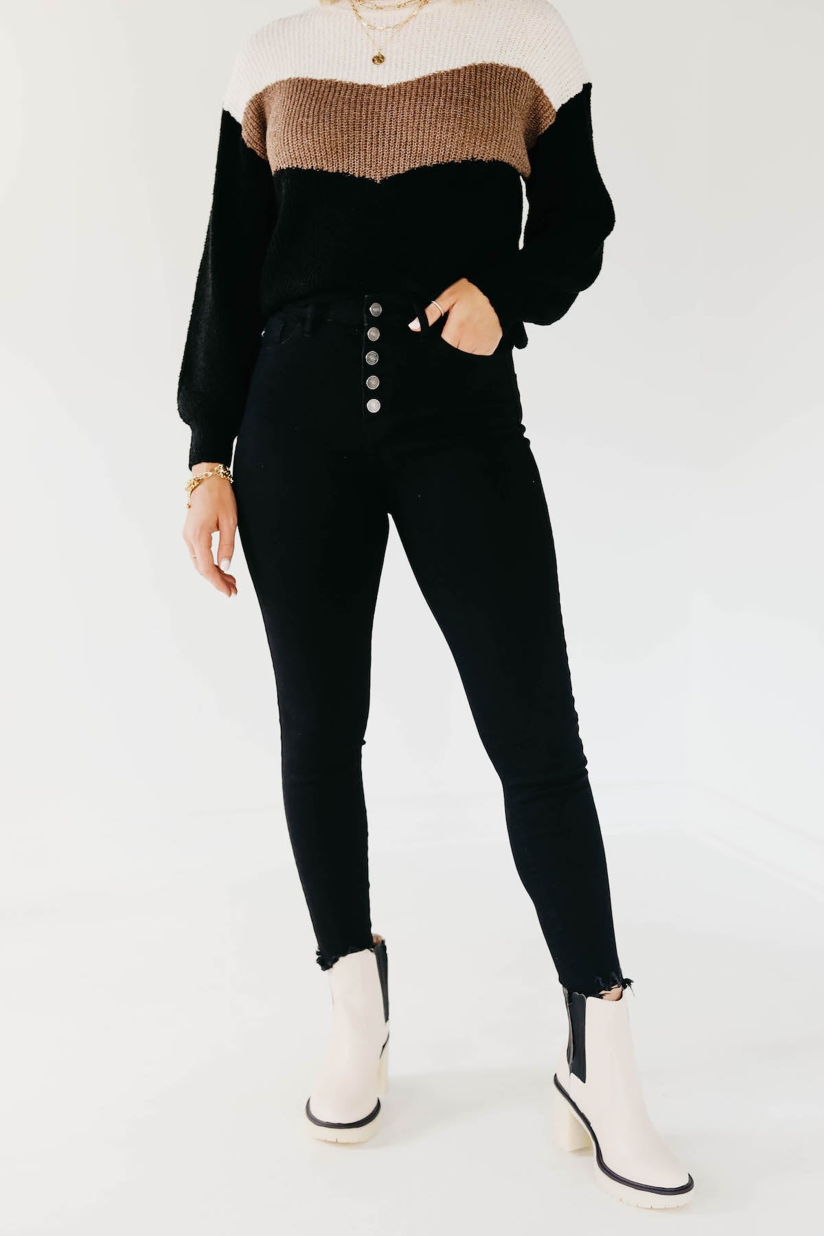 Kan Can 11 Inch High Rise Button Skinny Denim - KC7273BK