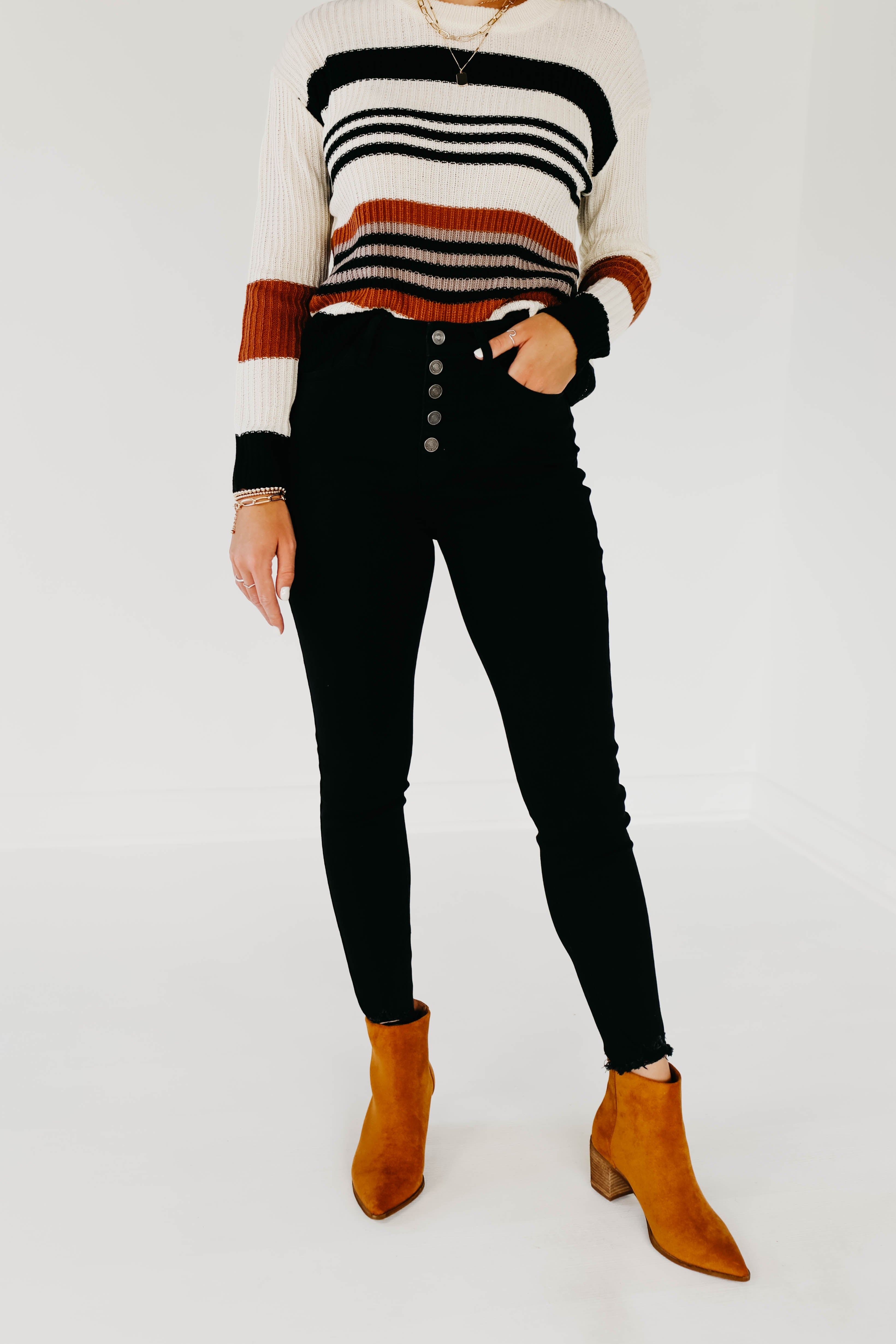 Kan Can 11 Inch High Rise Button Skinny Denim - KC7273BK
