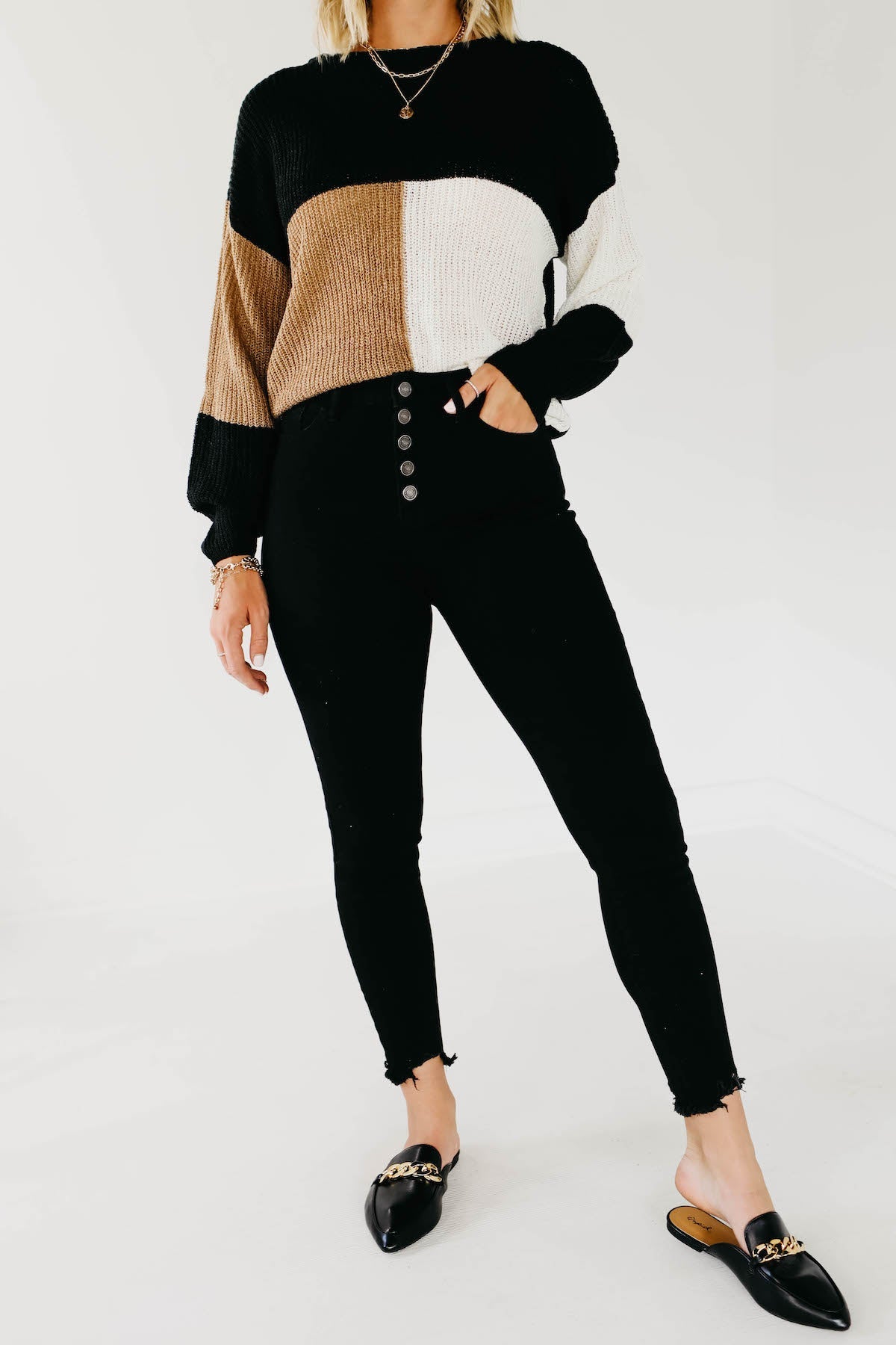 Kan Can 11 Inch High Rise Button Skinny Denim - KC7273BK