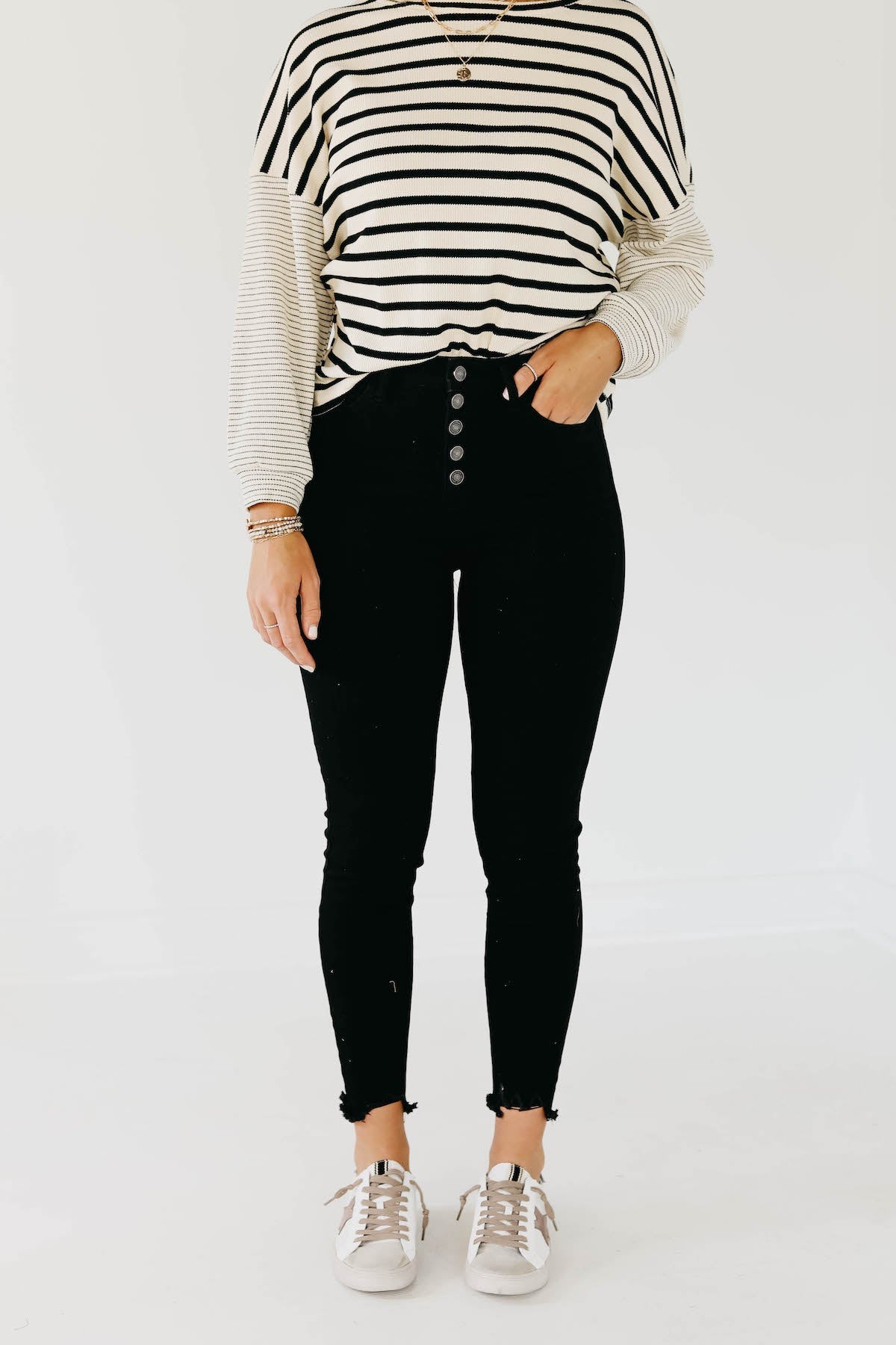 Kan Can 11 Inch High Rise Button Skinny Denim - KC7273BK