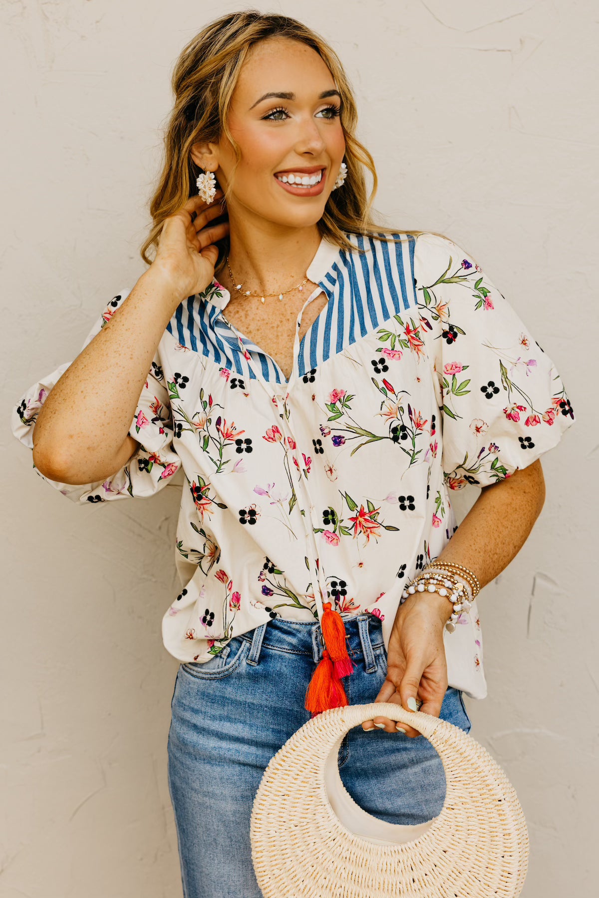 The Callum Floral Tassel Tie Top