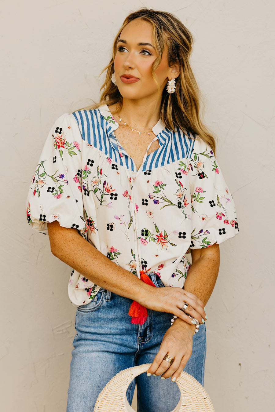 The Callum Floral Tassel Tie Top