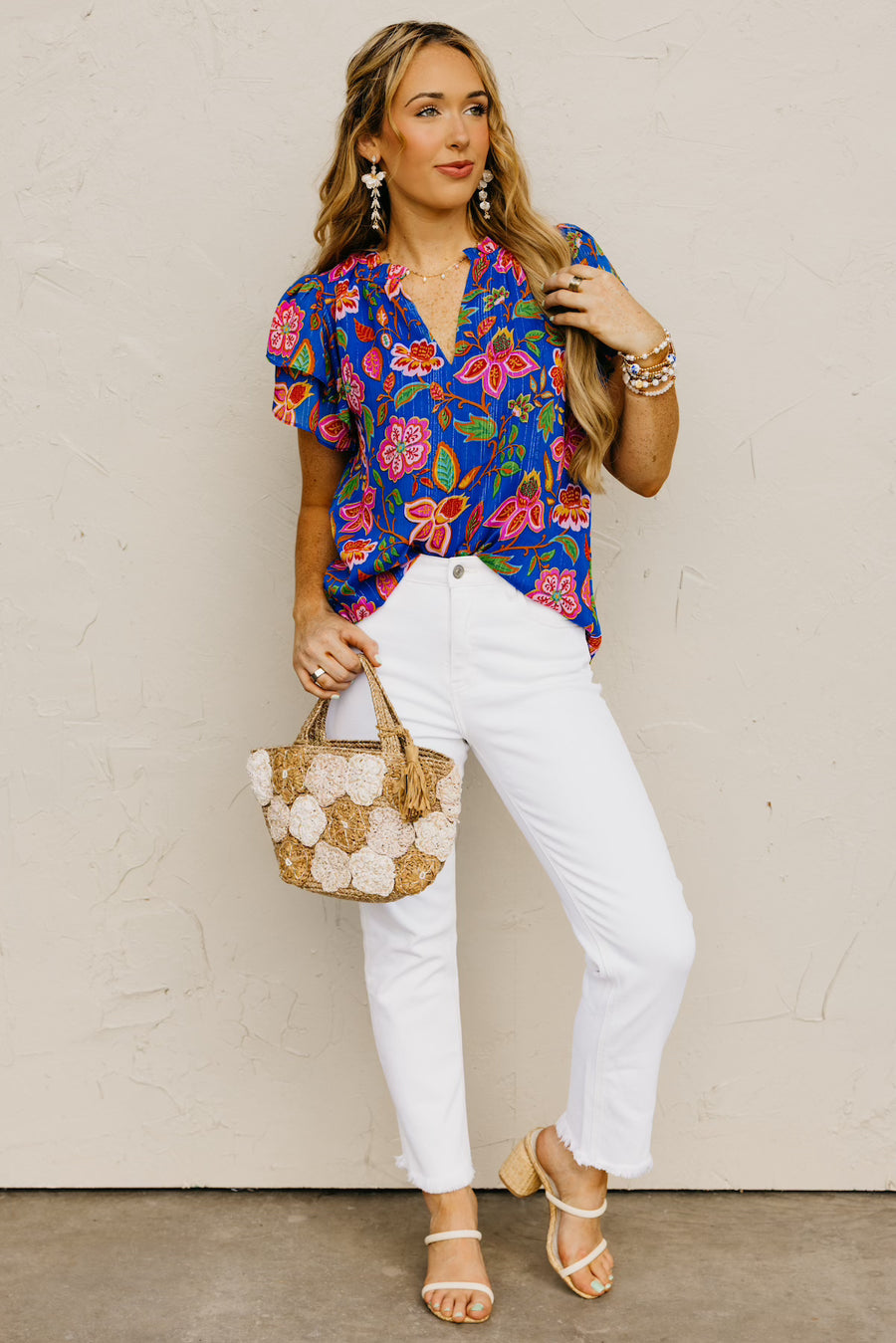 The Elle Floral Ruffle Tie Neck Blouse