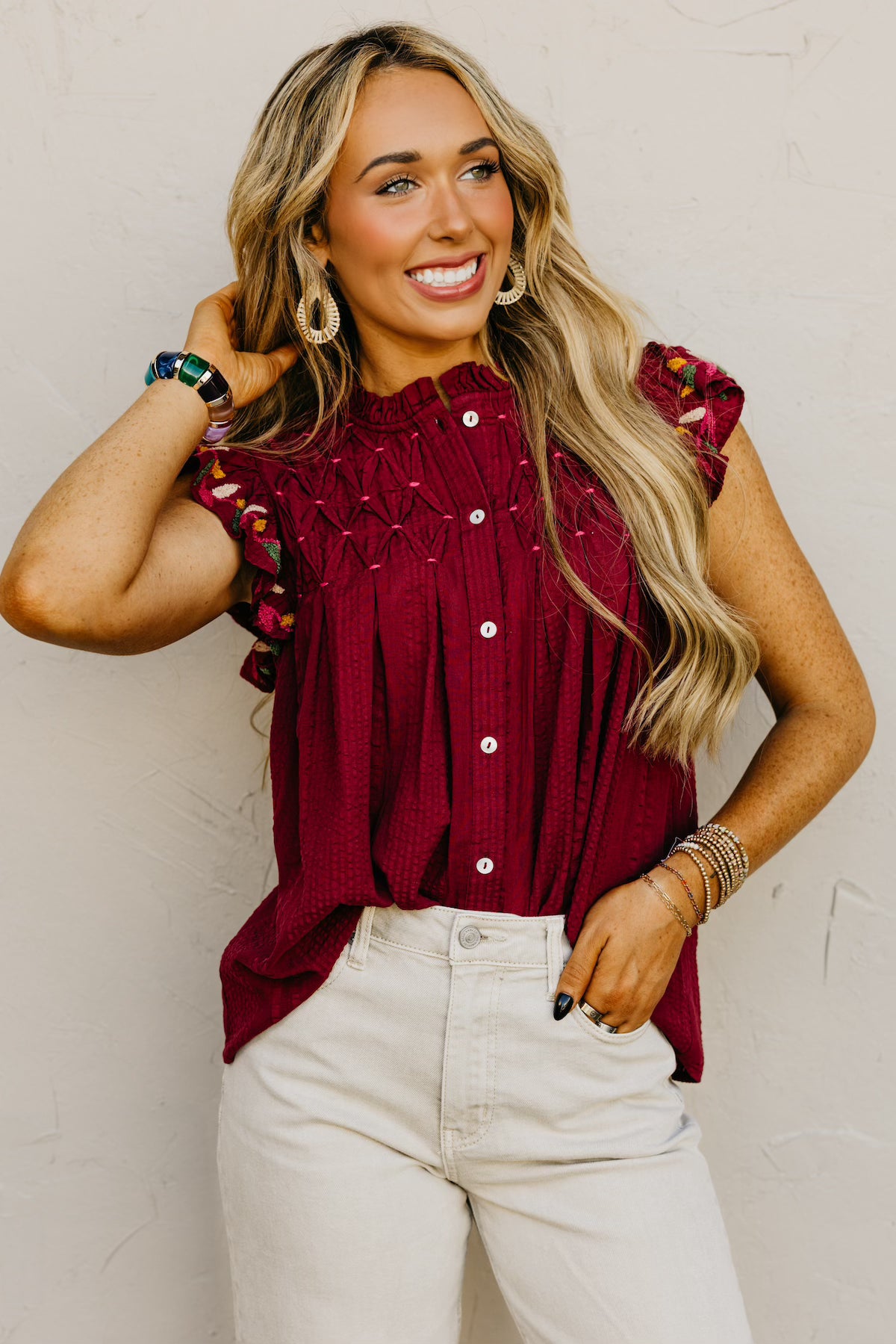 The Zayla Embroidered Flutter Top