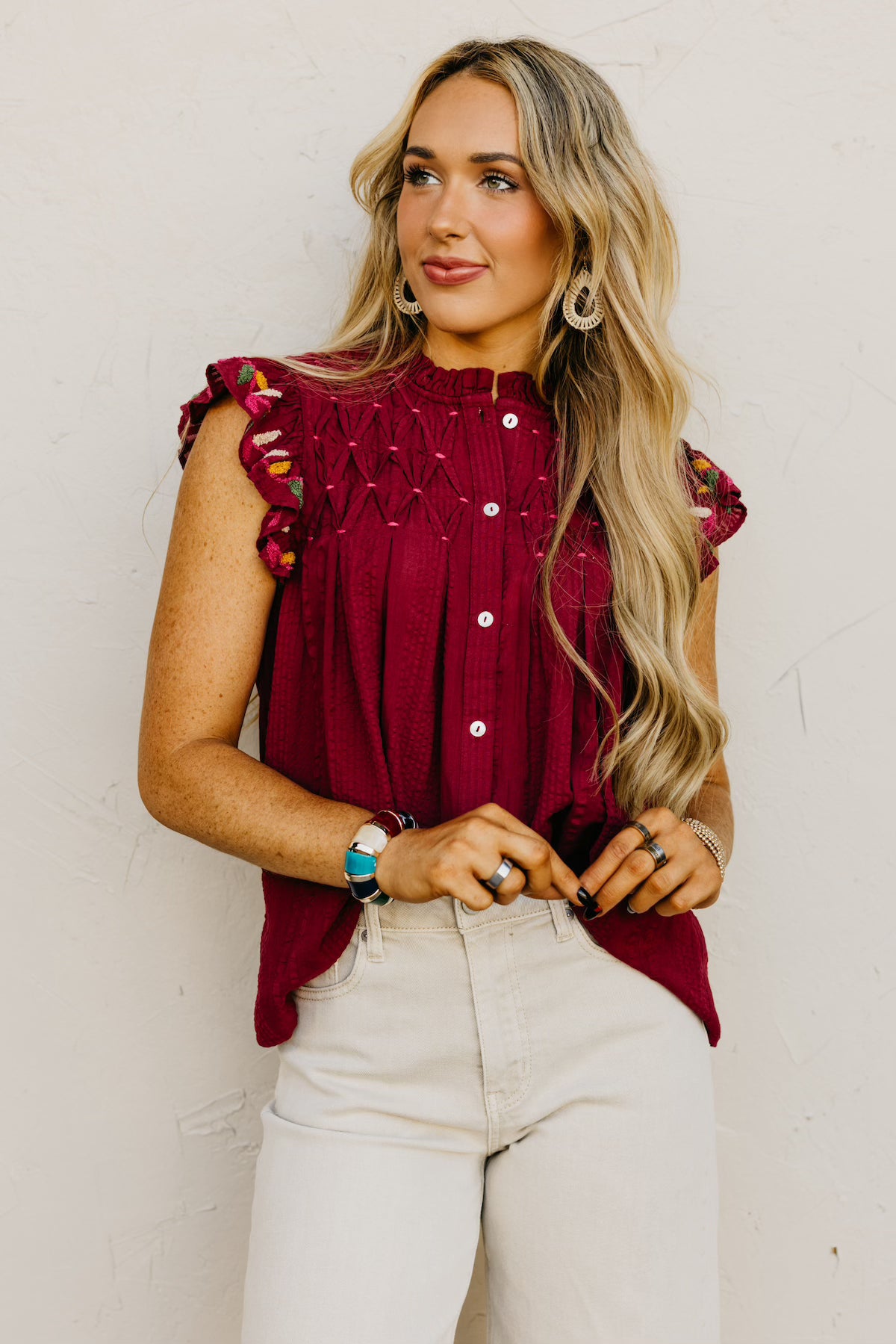 The Zayla Embroidered Flutter Top