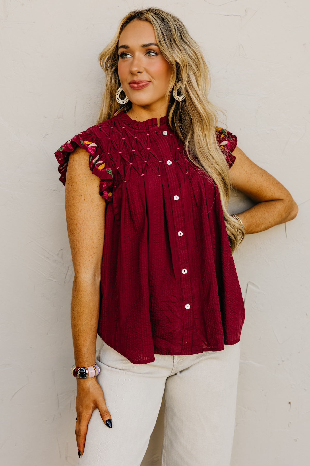 The Zayla Embroidered Flutter Top