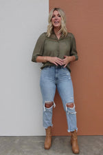 The Titus Split Neck Eyelet Top