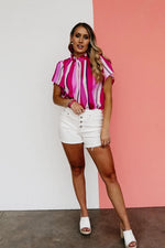 The Davis Flutter Sleeve Striped Blouse - FINAL SALE
