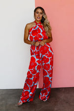 The Raul Floral Satin Halter Jumpsuit