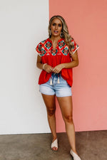 The Kaliyah Embroidered Tassel Tie Top