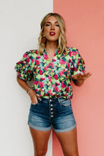 The Omari Puff Sleeve V Neck Blouse