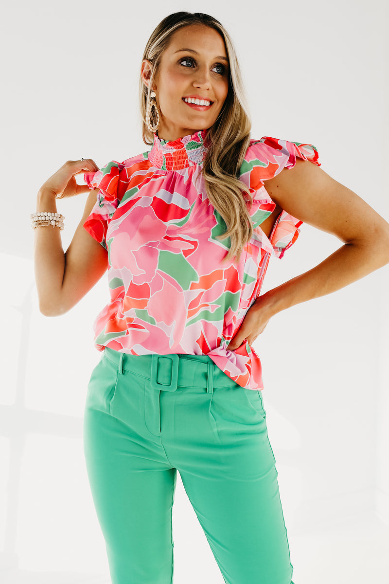 The Alivia Abstract Smock Neck Blouse - FINAL SALE