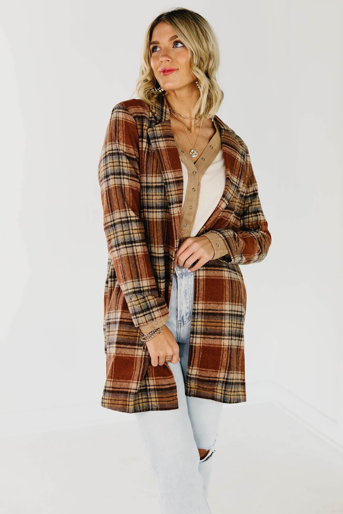 The Shayla Longline Plaid Blazer Coat