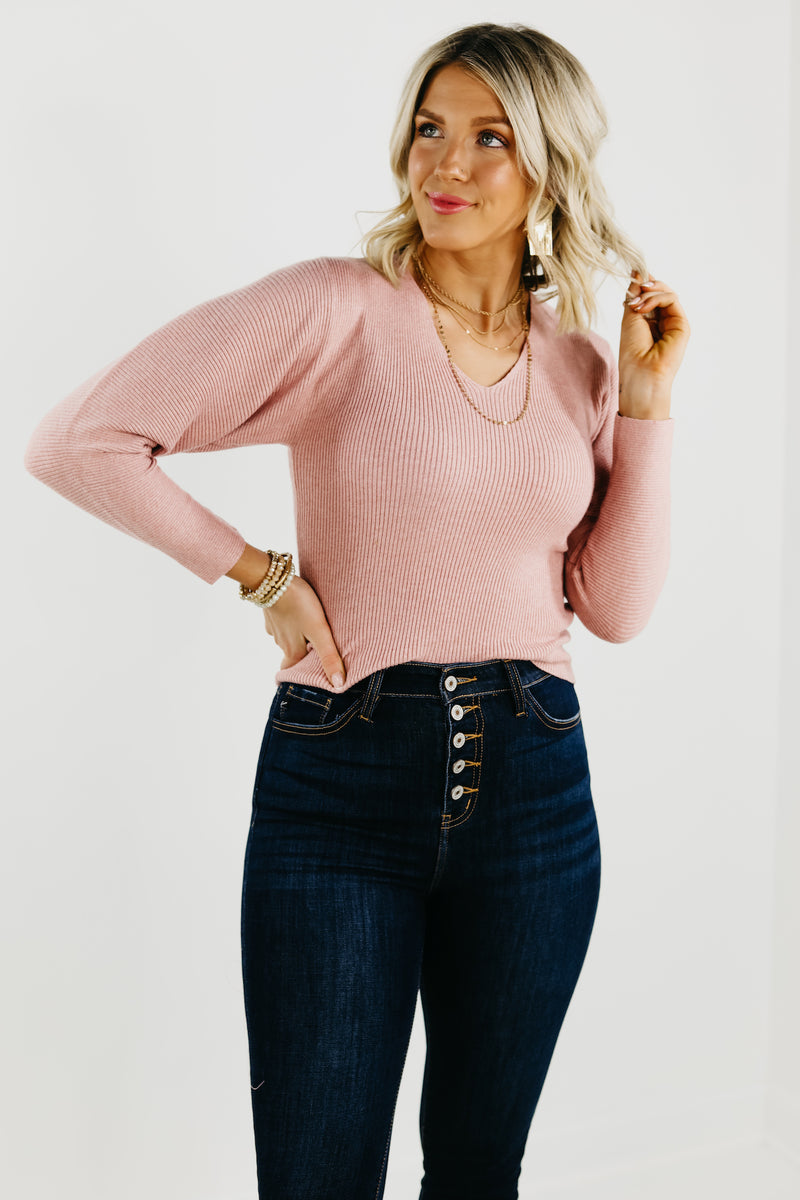 The Lush Lindsey Ribbed V Neck Sweater - FINAL SALE