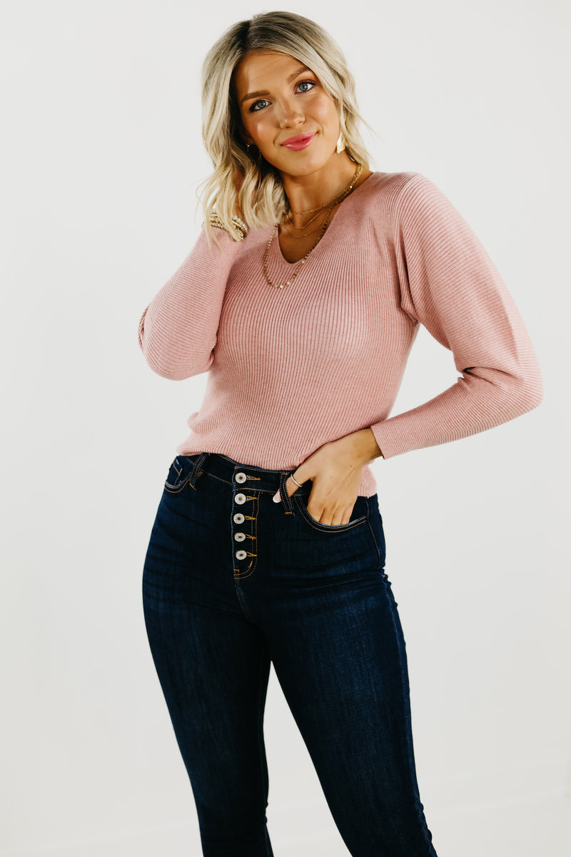 The Lush Lindsey Ribbed V Neck Sweater - FINAL SALE