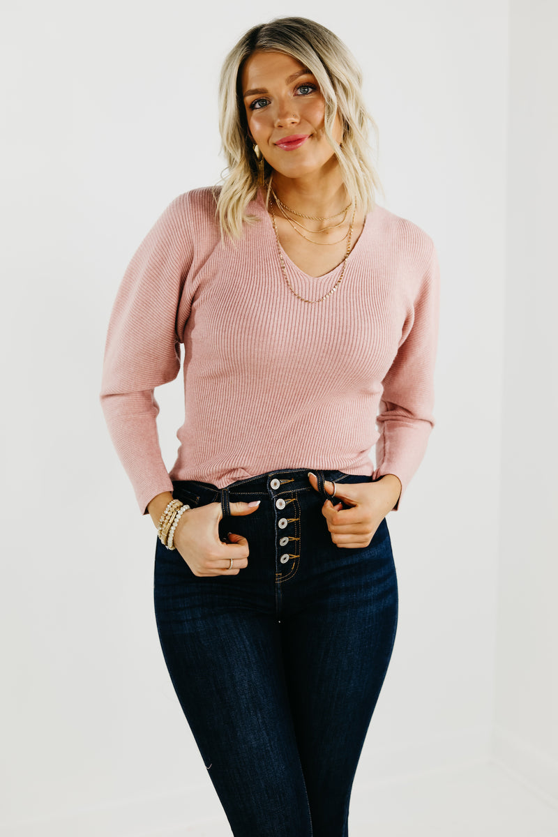 The Lush Lindsey Ribbed V Neck Sweater - FINAL SALE
