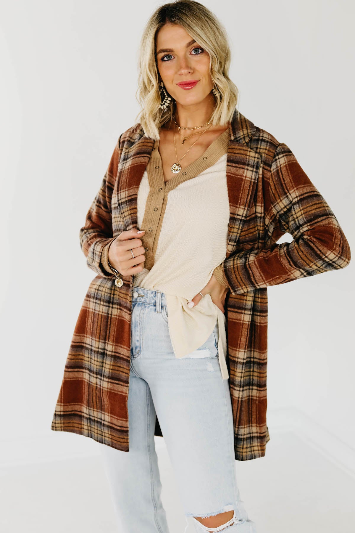 The Shayla Longline Plaid Blazer Coat