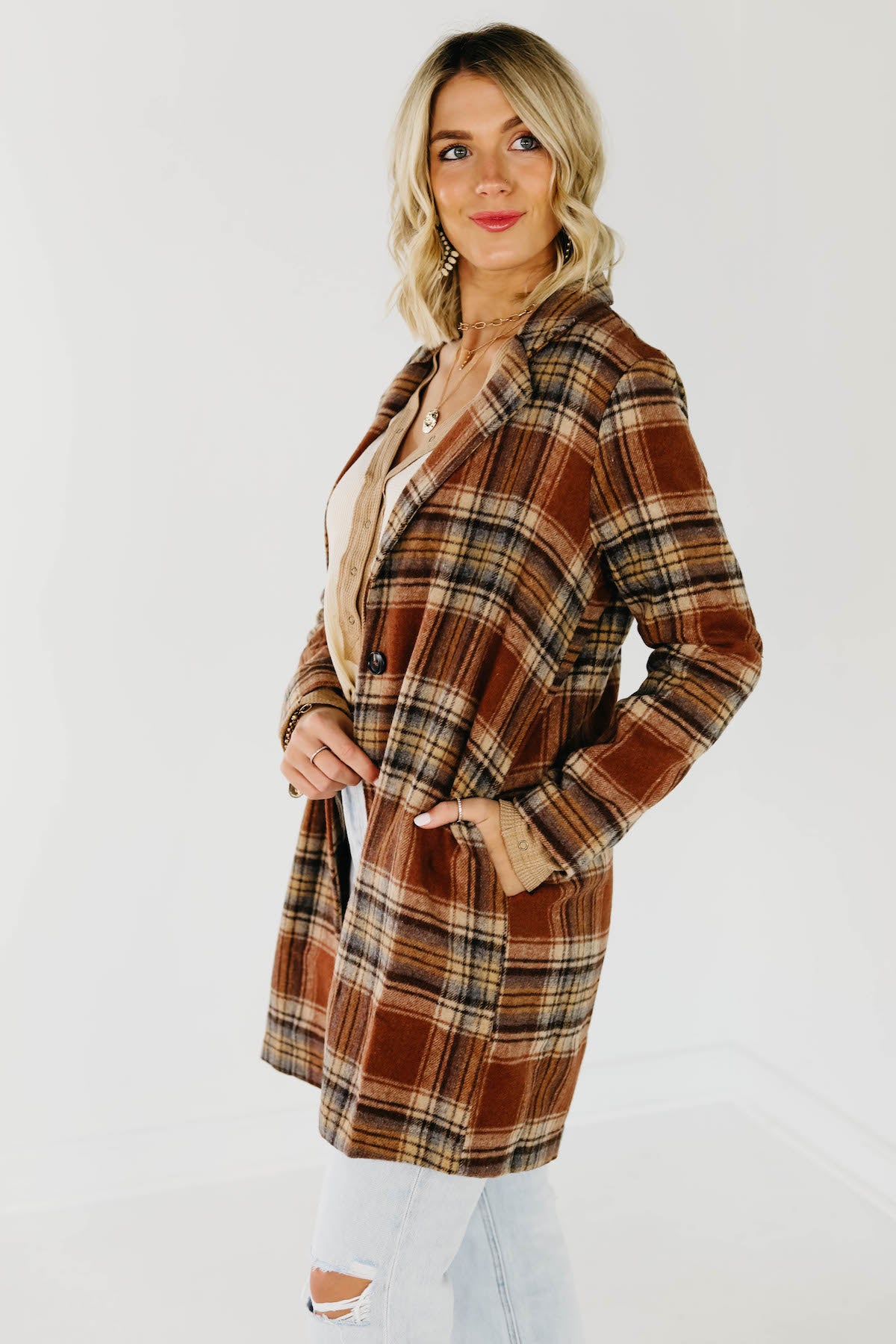 The Shayla Longline Plaid Blazer Coat