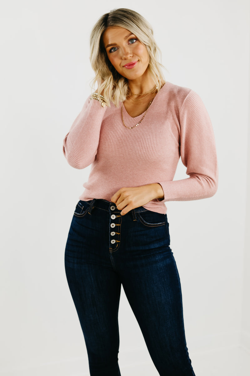 The Lush Lindsey Ribbed V Neck Sweater - FINAL SALE