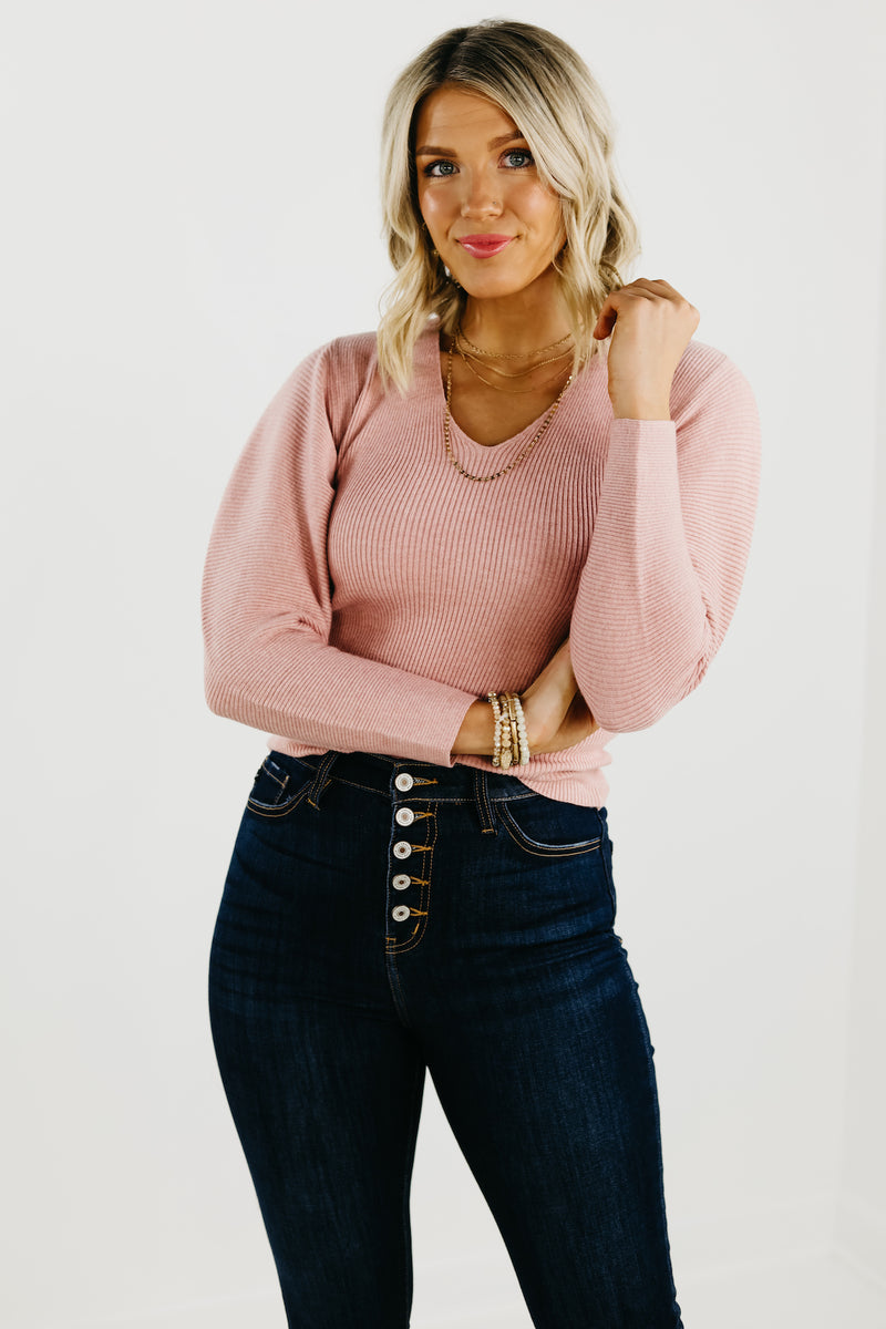 The Lush Lindsey Ribbed V Neck Sweater - FINAL SALE
