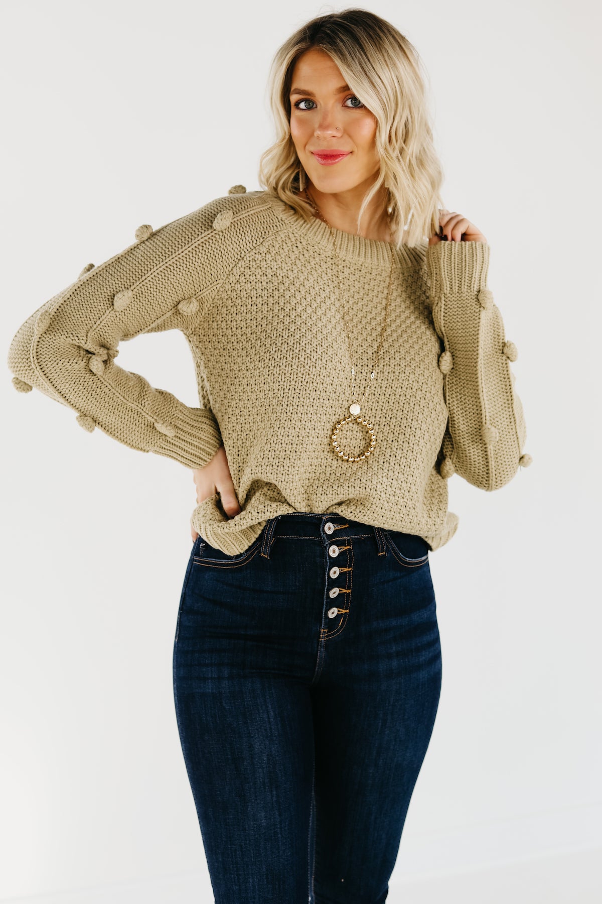 The Jaelyn Pom Sleeve Sweater - FINAL SALE